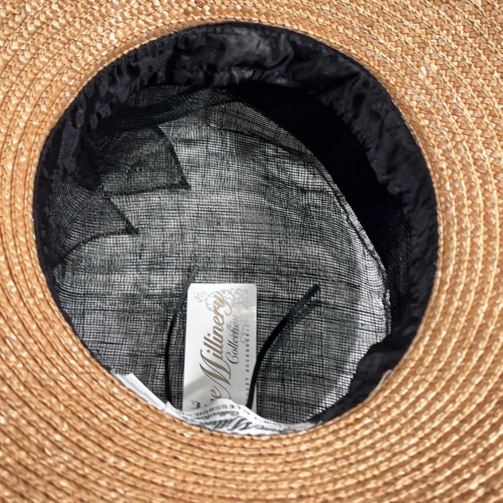 NWT Black and Tan Bucket Brimmed Straw Hat Kentucky Derby - Picture 6 of 7
